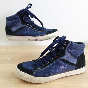 Womens Blue Trainer Sneakers 8 High Top Leather Lace Up Amore Puro Shoes ITALY